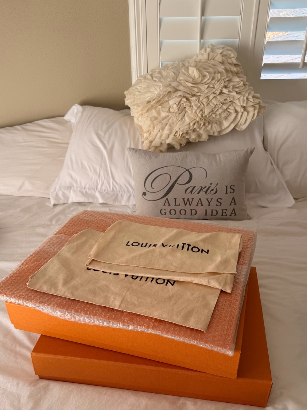 Louis Vuitton Beige Dust Bags with Orange Boxes